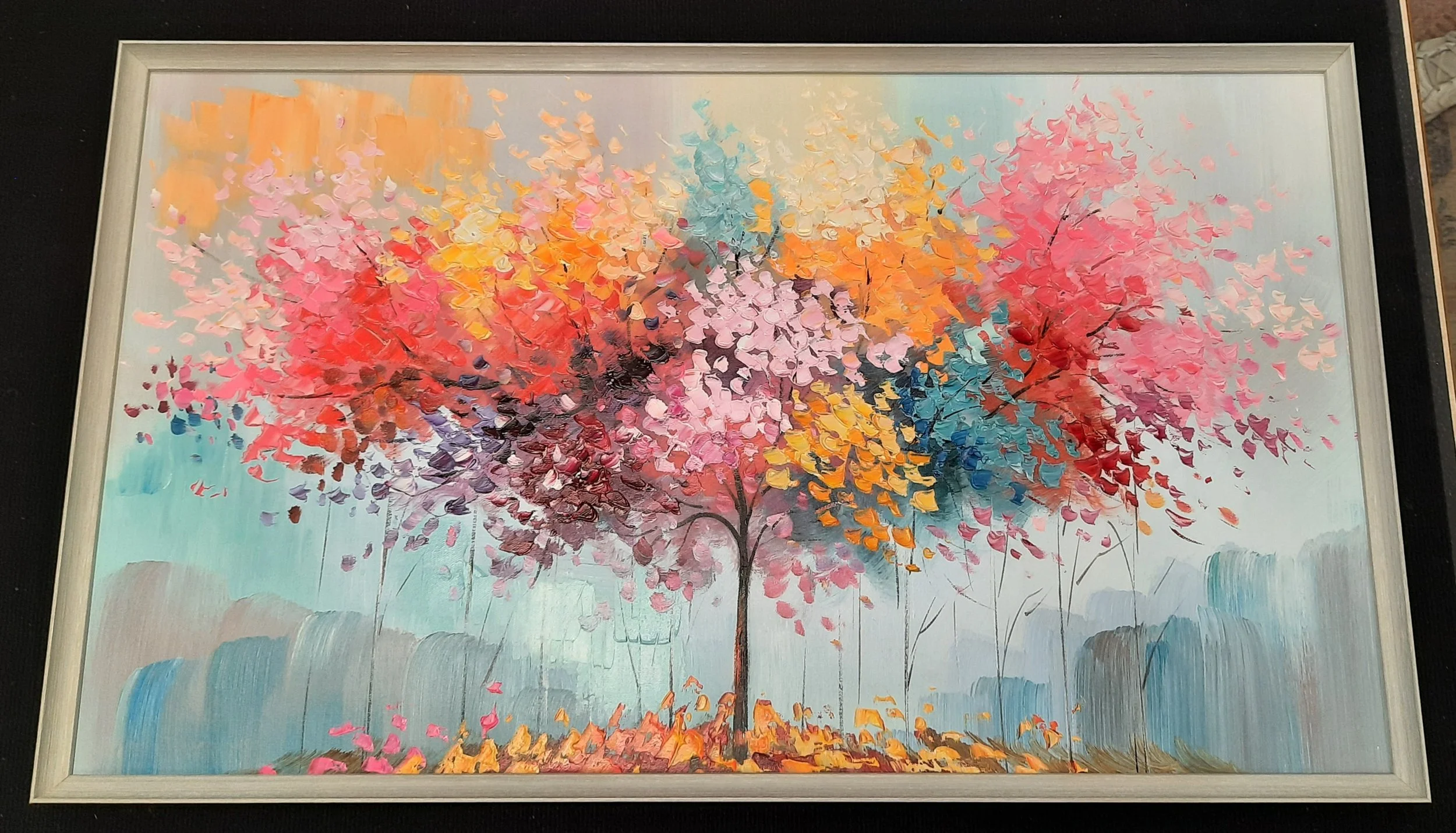 Colorful painting on Canvas that was stretched and framed with no mat