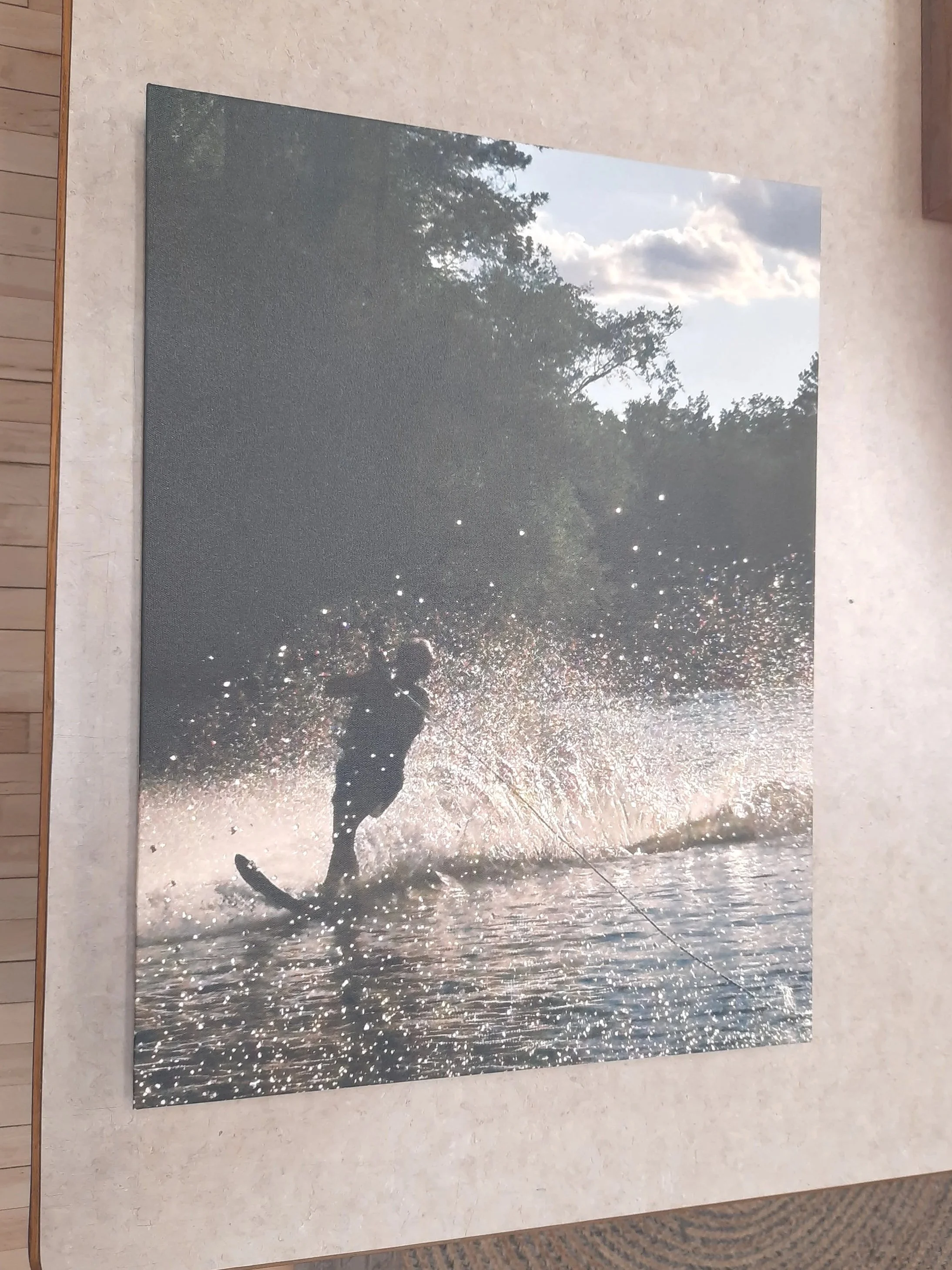Young boy Action Shot water skiing Canvas Print