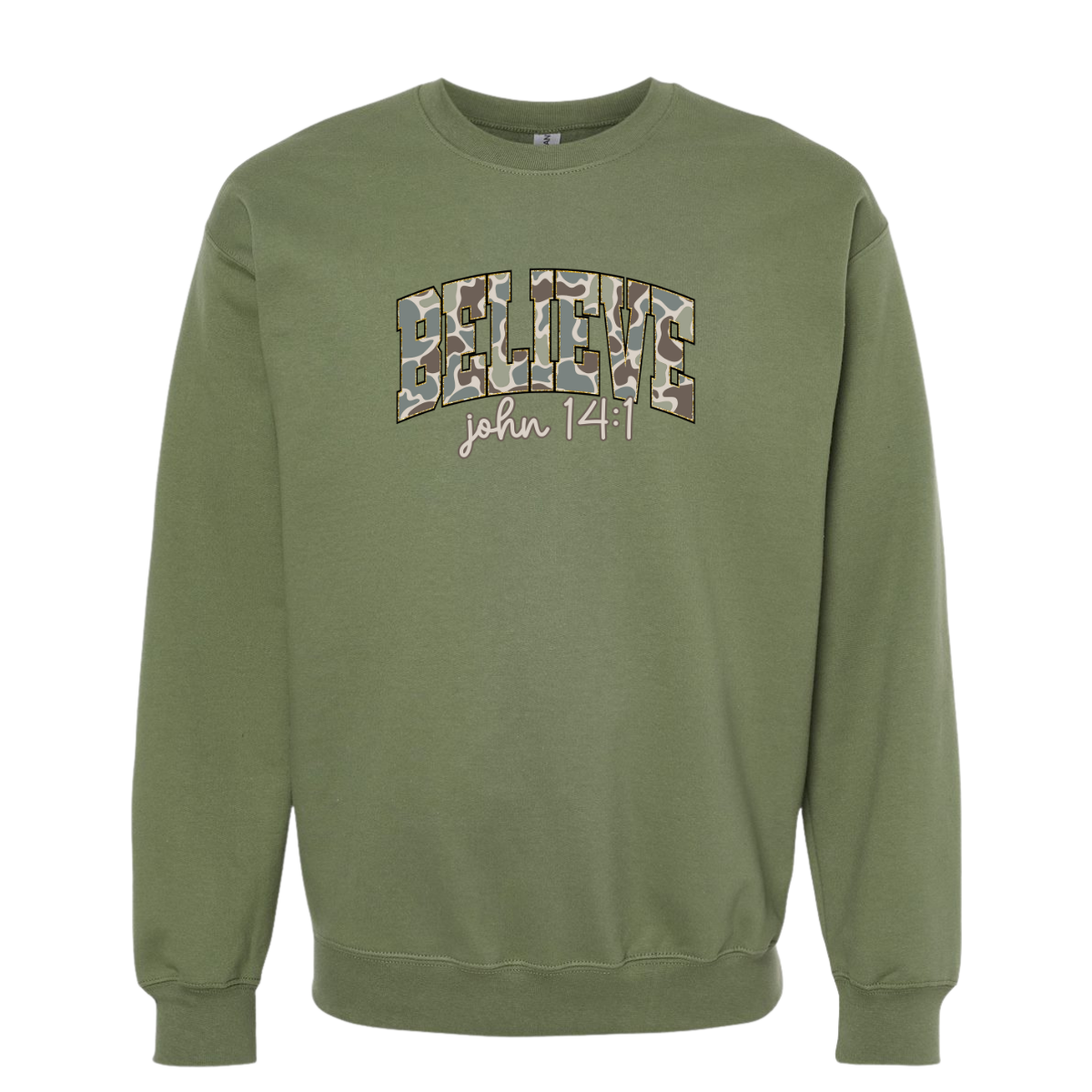 Camo "Believe" Green Crew