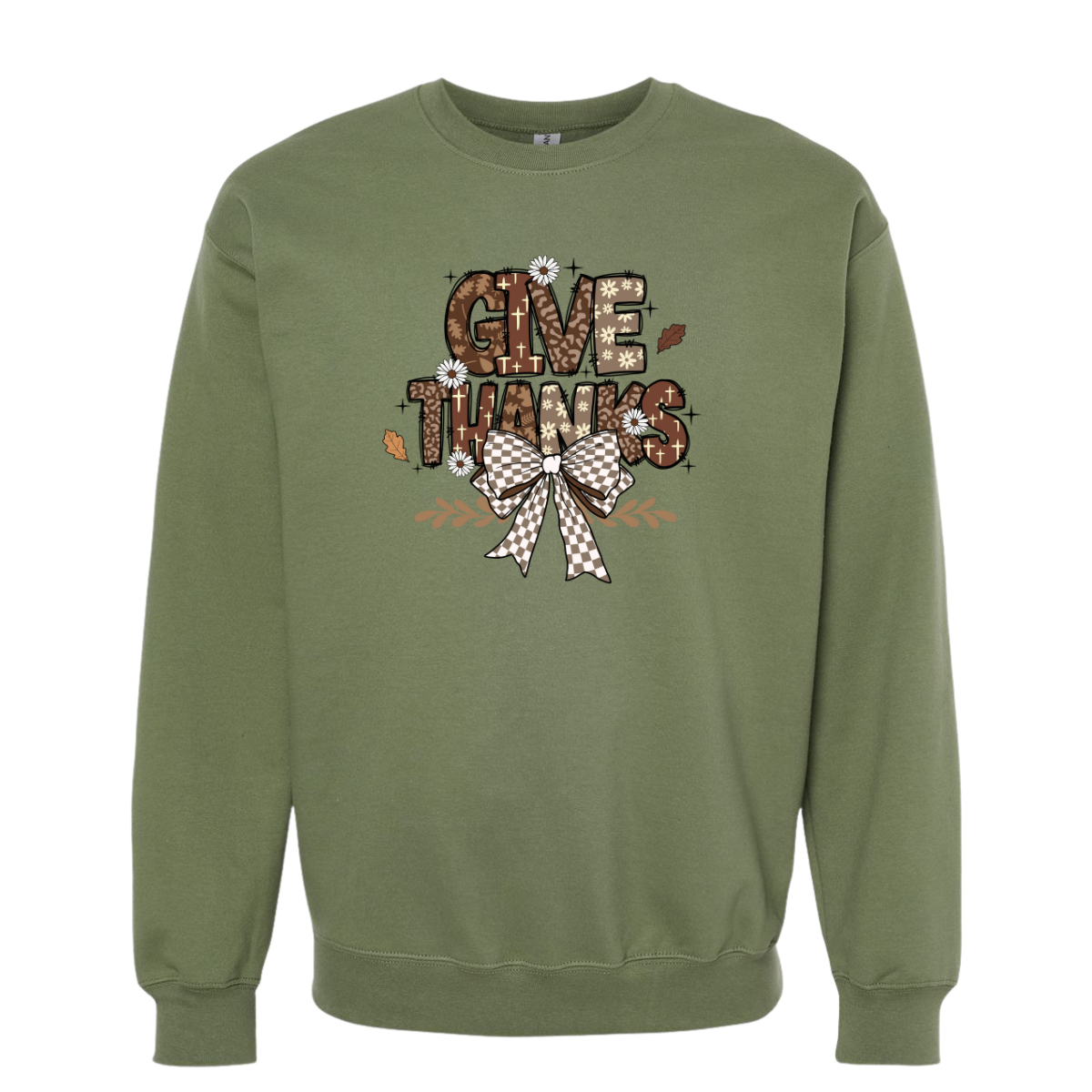 Give Thanks Military Green Crew