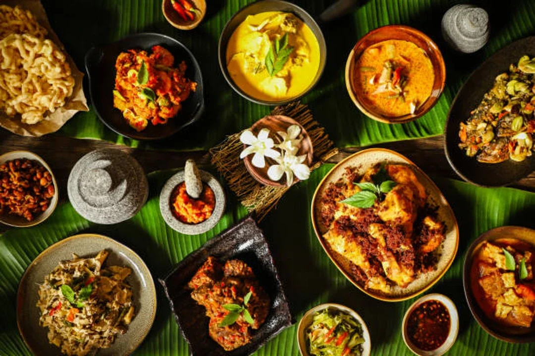 a vibrant spread of Indonesian dishes