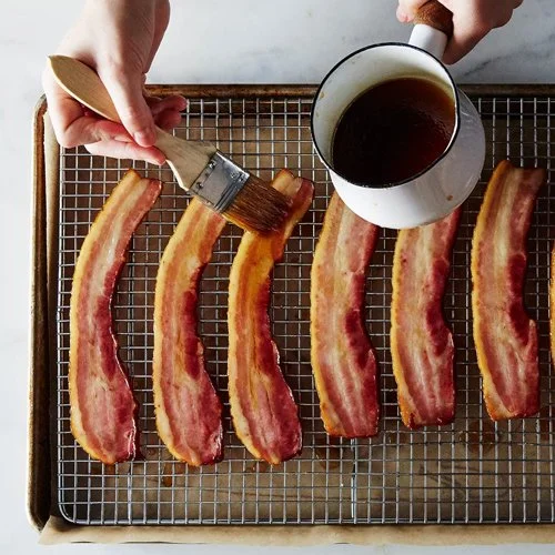 glazing strips of bacon