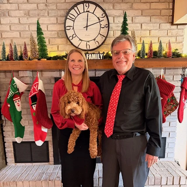 Melissa and Jerry's 2025 Christmas Card with Riley!