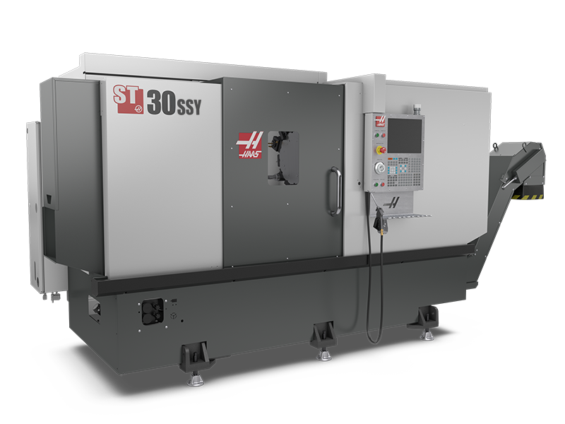A Haas ST-30SSY CNC machine tool used for manufacturing metal parts.