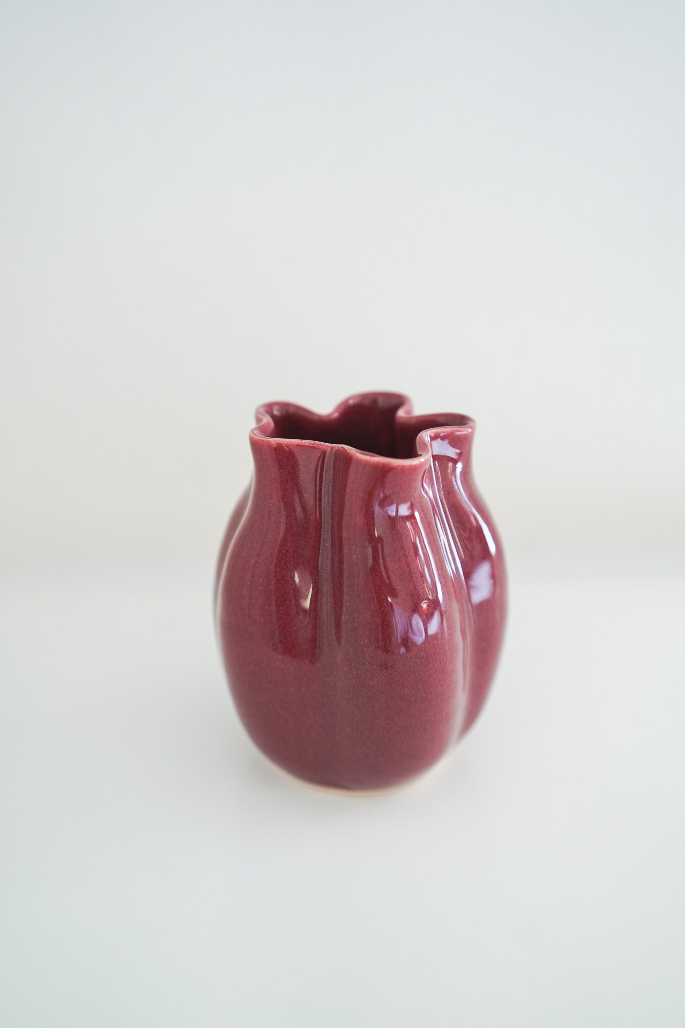 Handmade Fluted Ceramic Vase - Cranberry