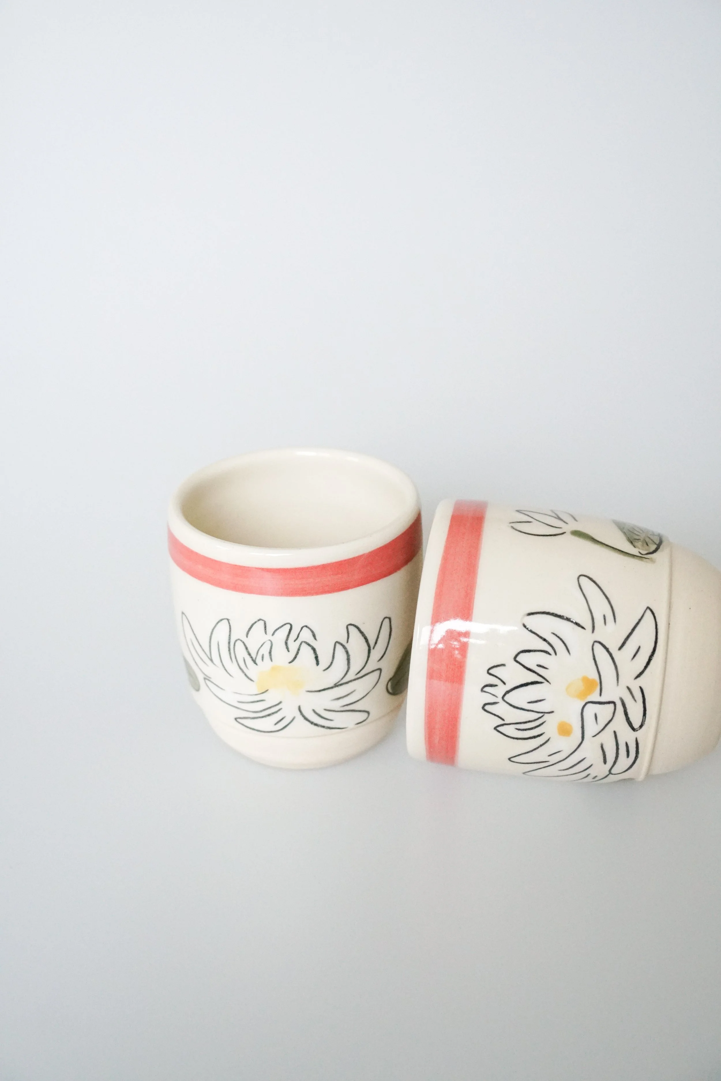 Handmade Ceramic Cup with White Lotus