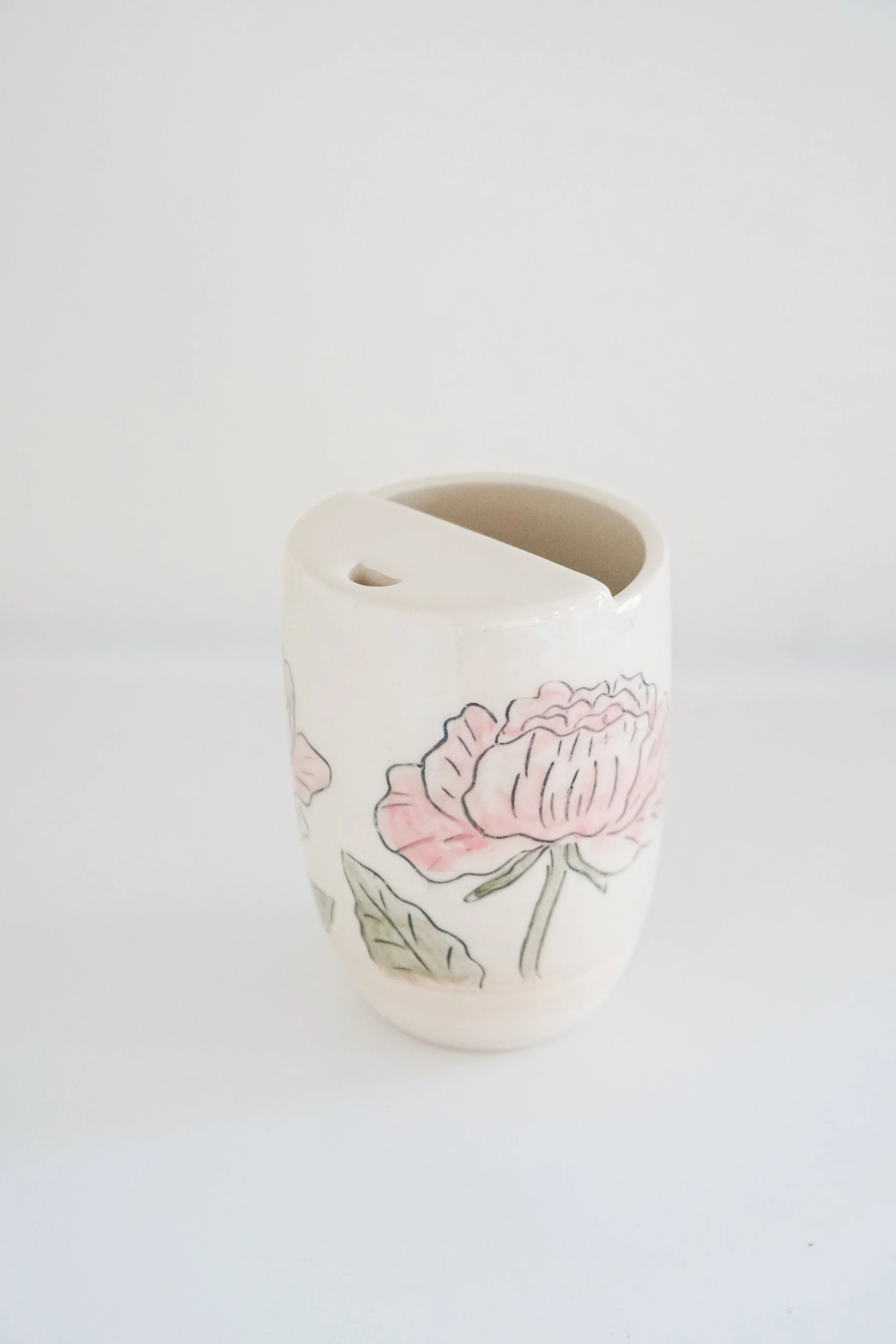 Handmade Etched Peony Travel To Go Mug