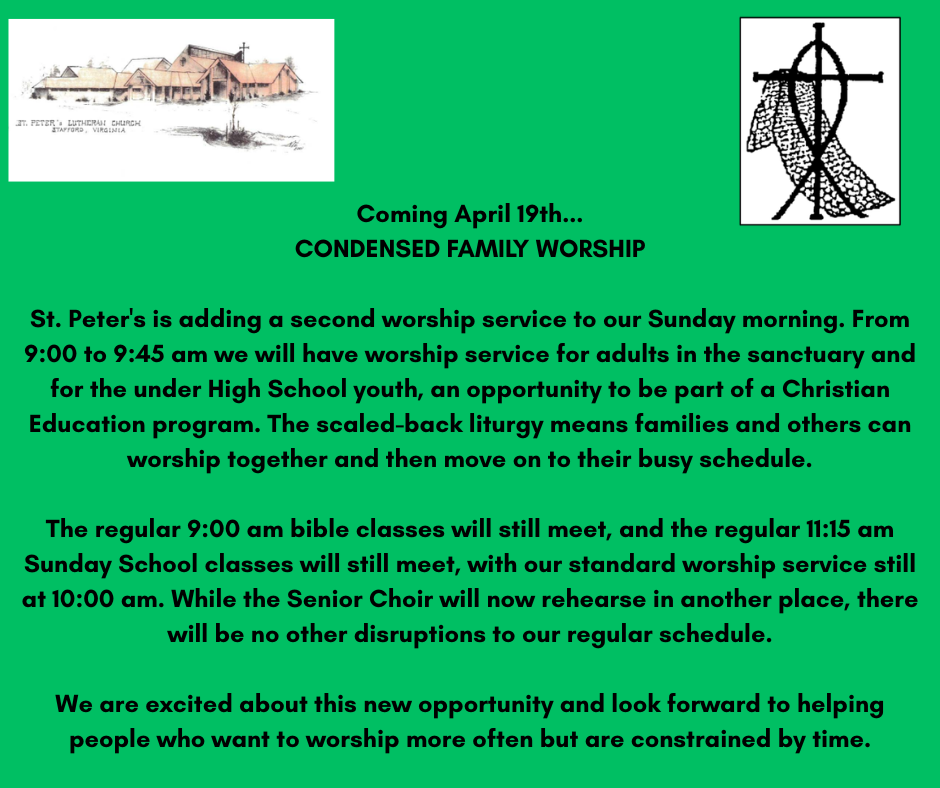 Condensed Family Worship starts April 19th