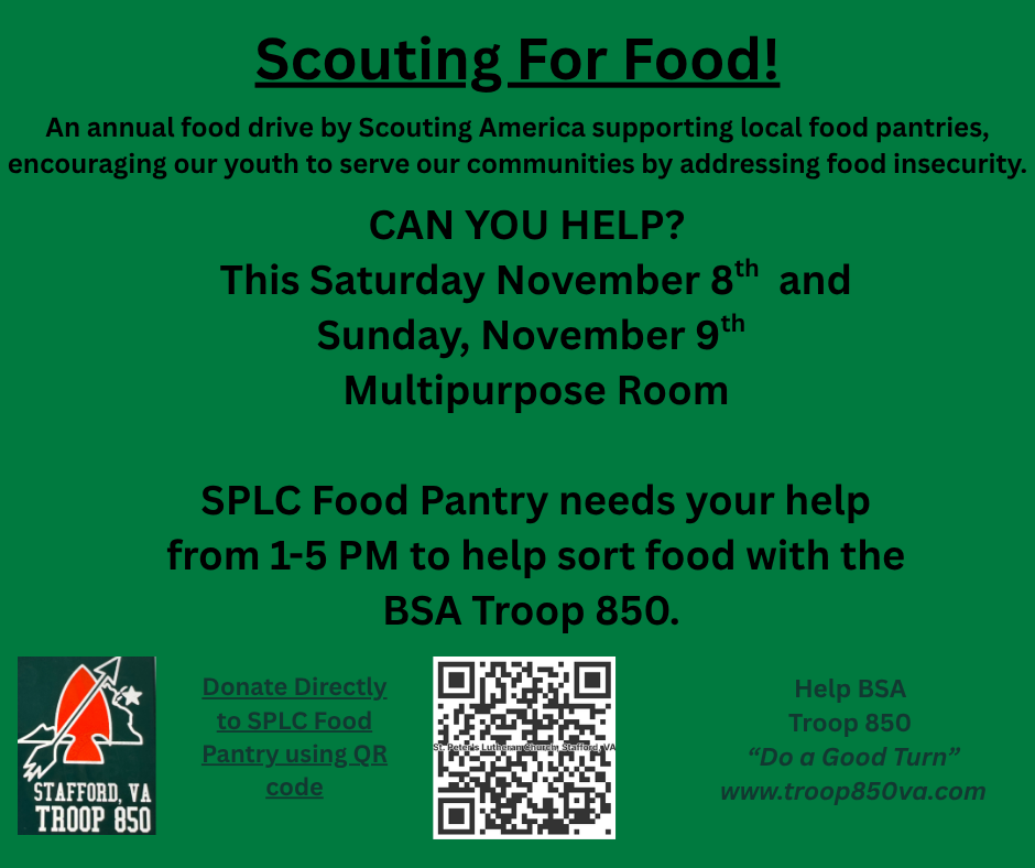 Scouting For Food, Can you help Saturday November 8th and Sunday November 9th from 1-5 PM