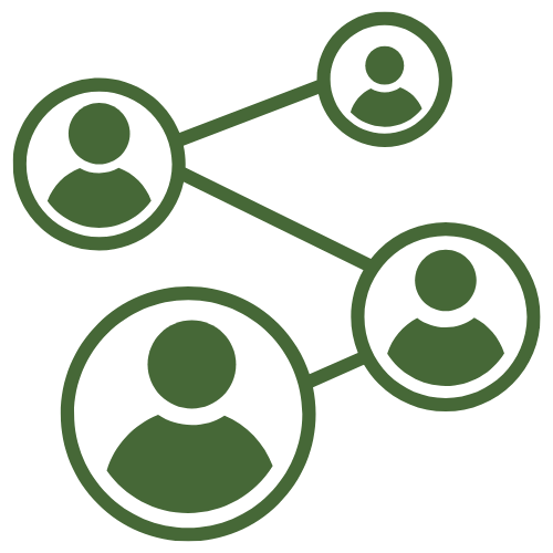 Diagram of four interconnected user icons representing a network or social connections.