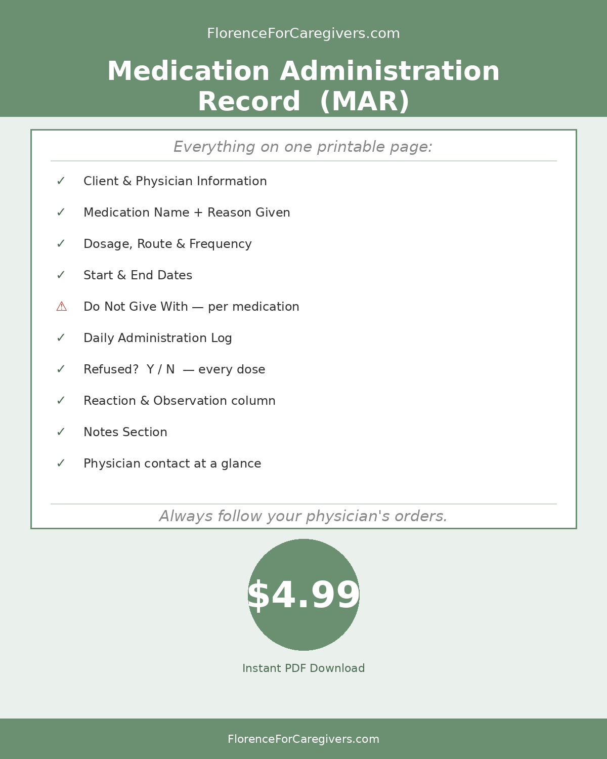 Florence for Caregivers Medication Administration Record (MAR)