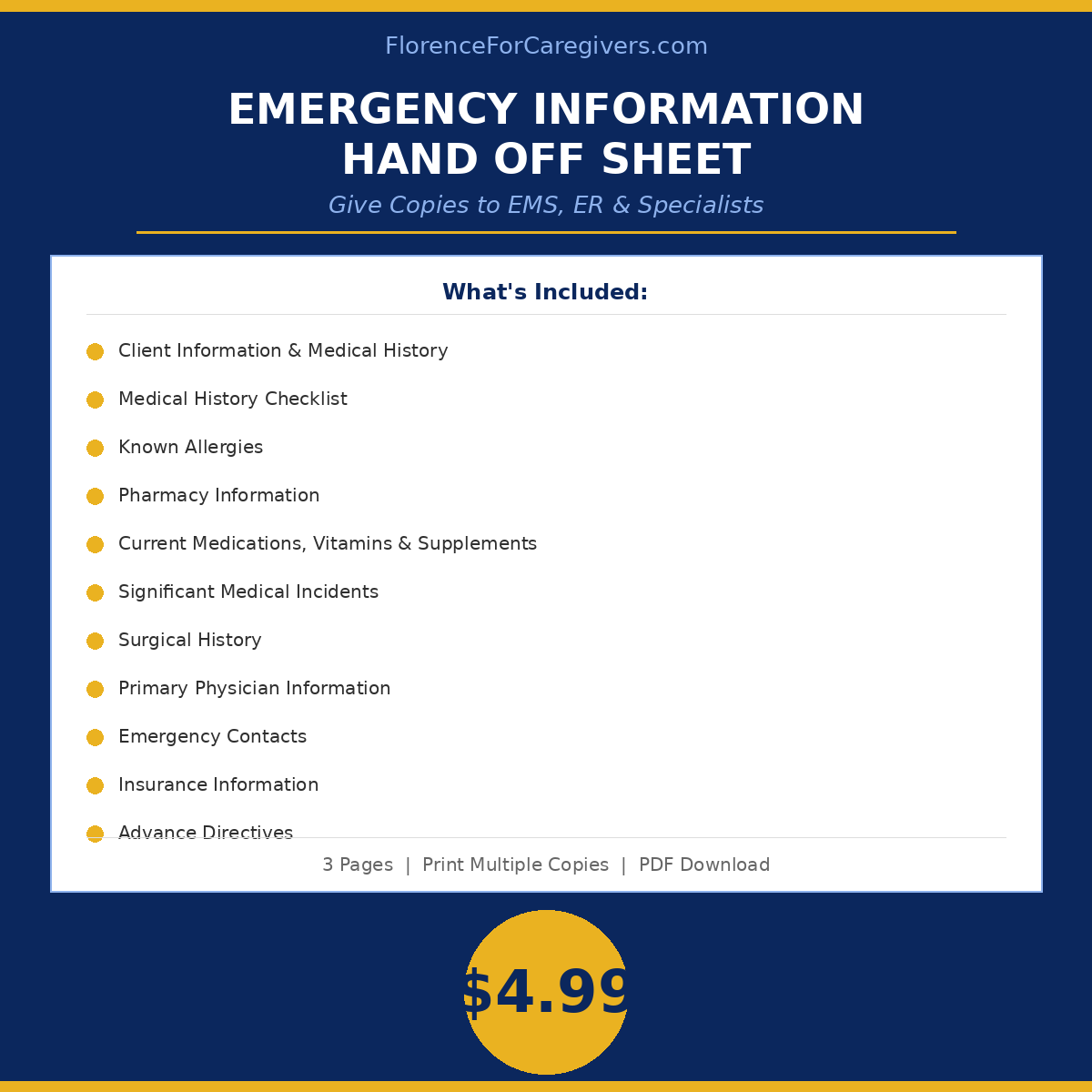 Florence for Caregivers — Emergency Information Hand Off Sheet