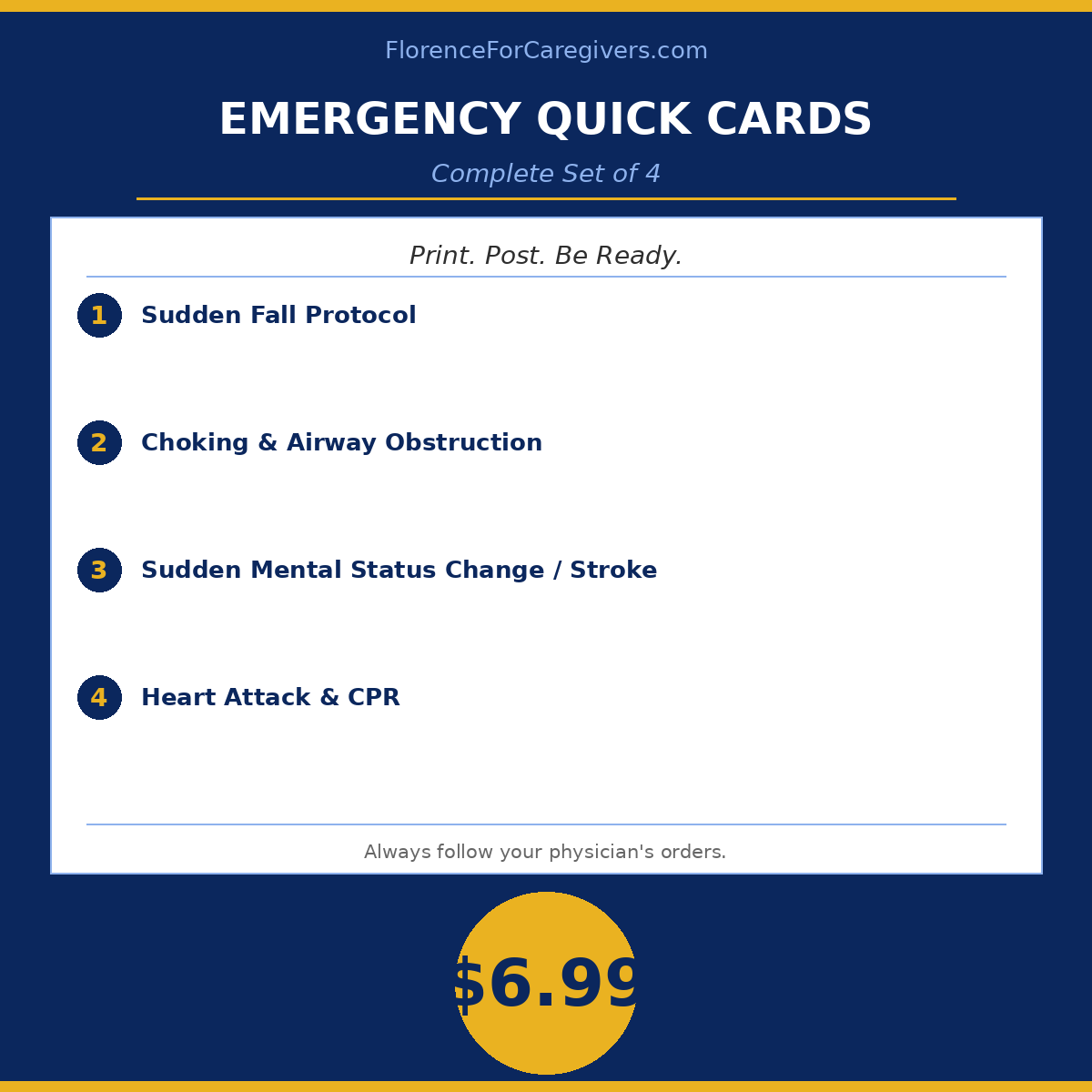 Florence for Caregivers — Emergency Quick Cards (Complete Set of 4)