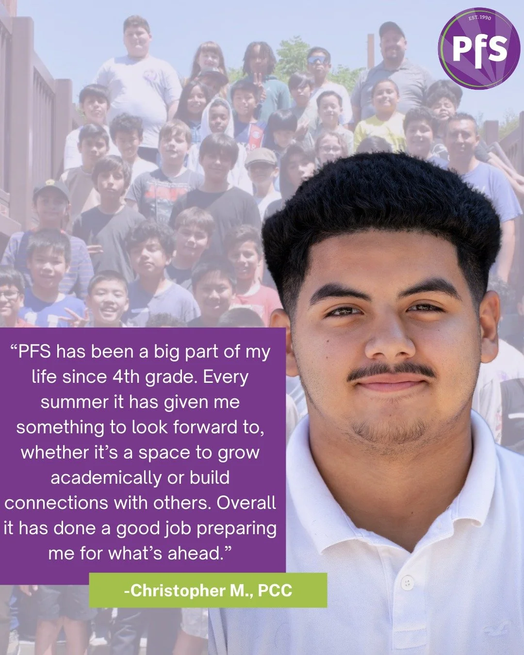 &ldquo;Every summer it has given me something to look forward to.&rdquo; 🌟

Through PFS, students find community, opportunity, and confidence for what&rsquo;s ahead. 💜💚

#PFS #Pasadena #PartnershipforSuccess