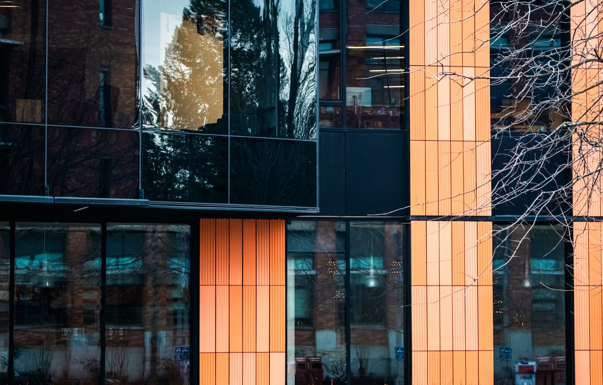 Close up of a sky scrapper in Seattle, WA near South Lake Union.