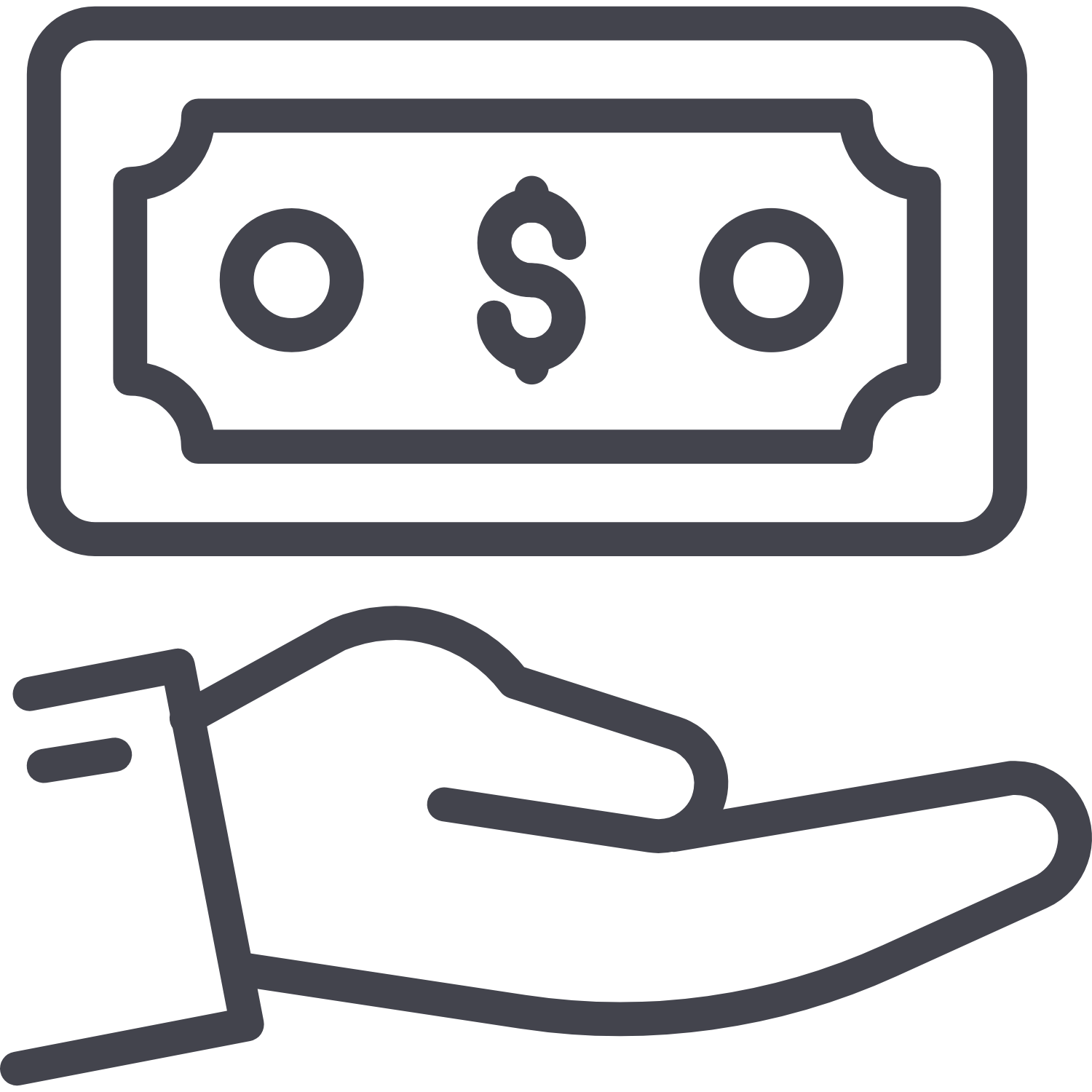 Line drawing of a hand holding a a donation - symbolizing the strategy work needed in a successful institutional giving campaign.