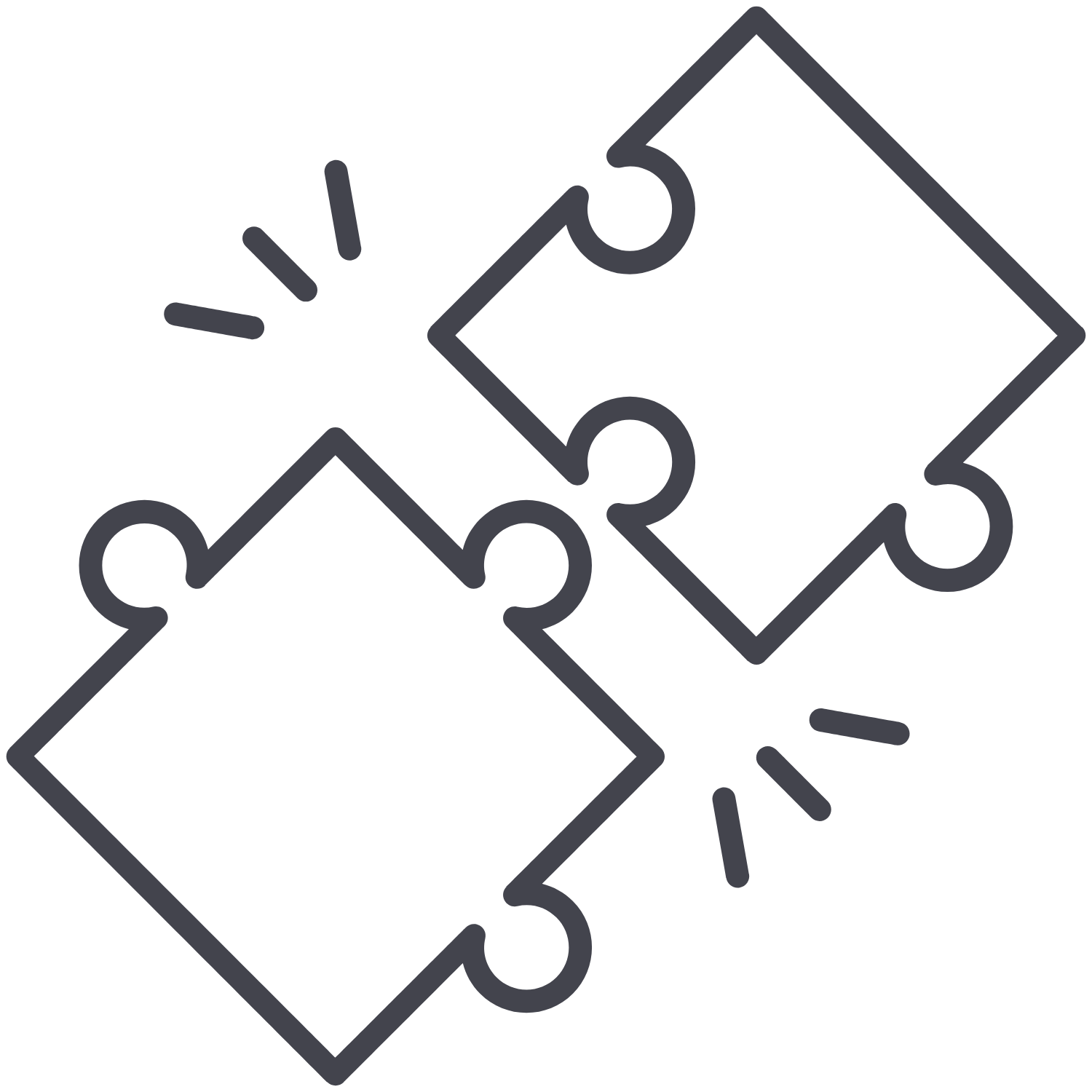 Line drawing of puzzle pieces snapping together - symbolizing how nonprofit organizations are puzzles to solve with all their moving pieces.