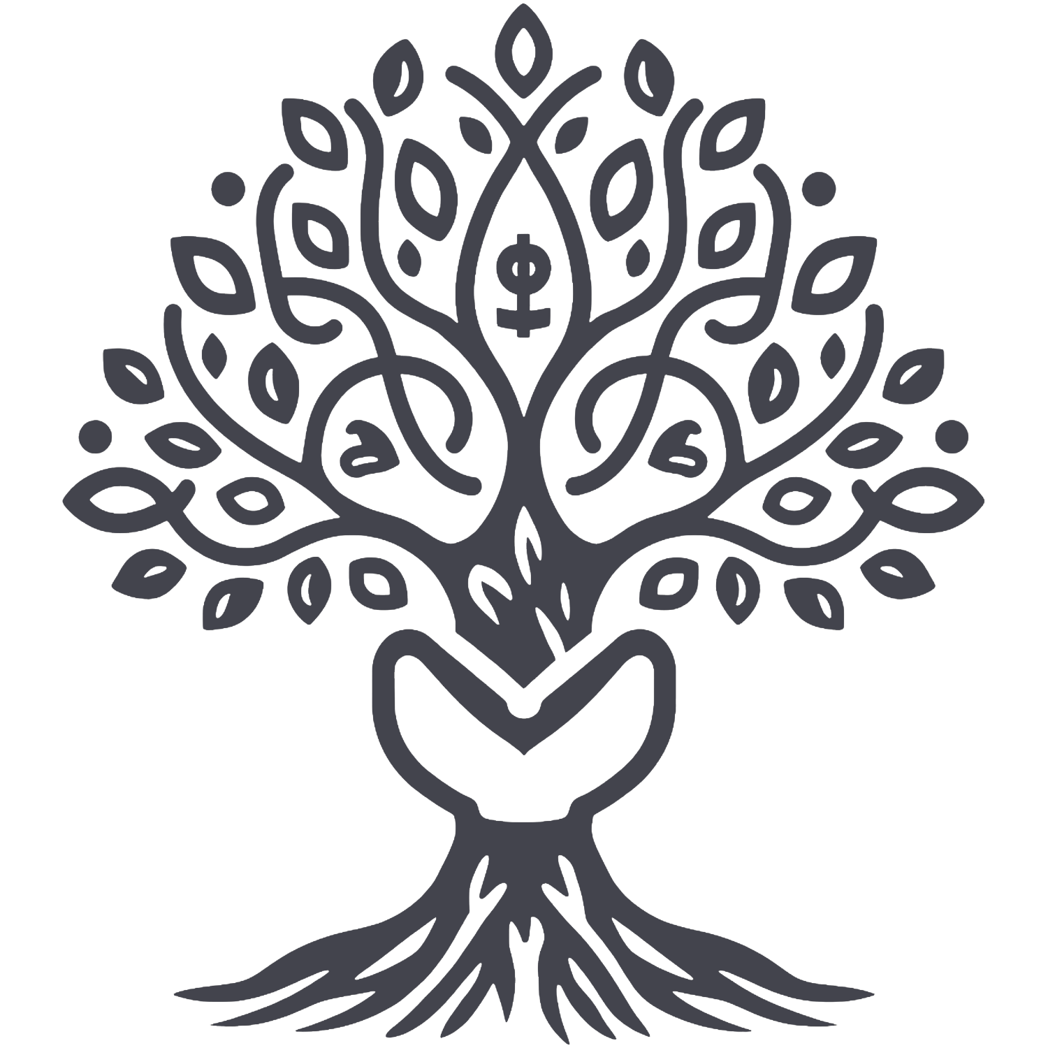 Line drawing of a tree growing out of a heart - symbolizing fundraising strategy build around real capacity for the long term.