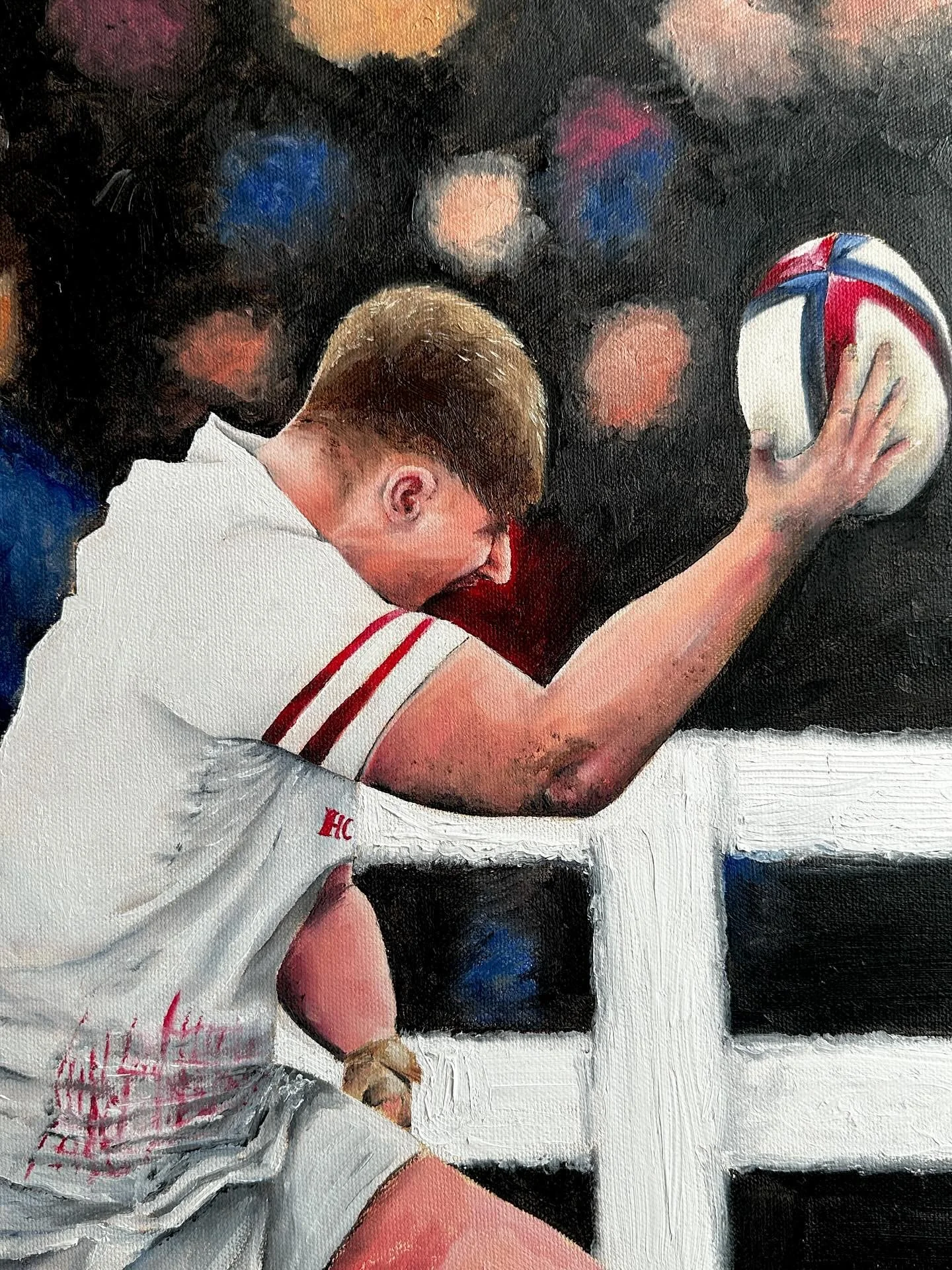 Swipe right for a teaser of the BTS, coming soon ➡️💨👀
+ close ups from England Debut 🏴🏉🎨
@winsorandnewton @londongraphiccentre @englandrugby 
————-
🎨 hattiescanvas
✨ bespoke artwork 
💌 for commissions