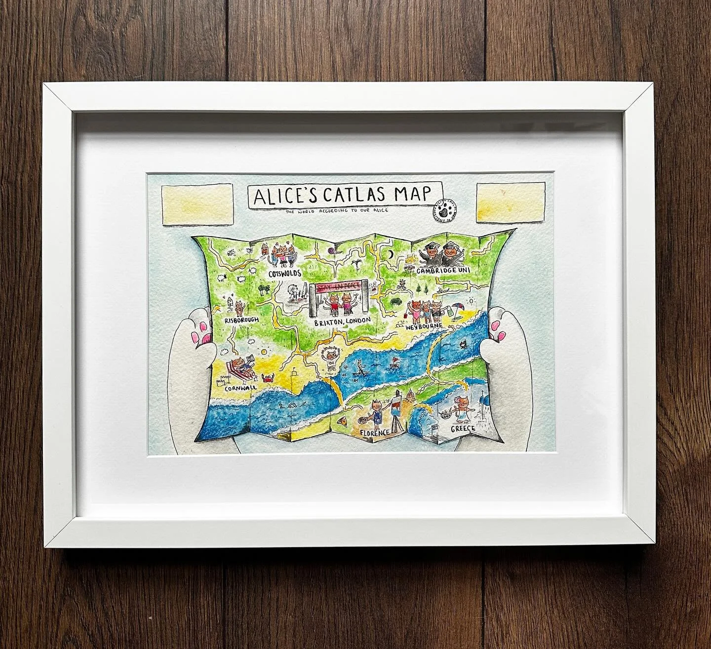 A Catlas Map 🗺️🐈✨
A commission for a wonderful person by a wonderful friend. This was soooo much fun to do, creating and illustrating a little cat world according to them. Also my first watercolour piece in a long old time, made a huge difference