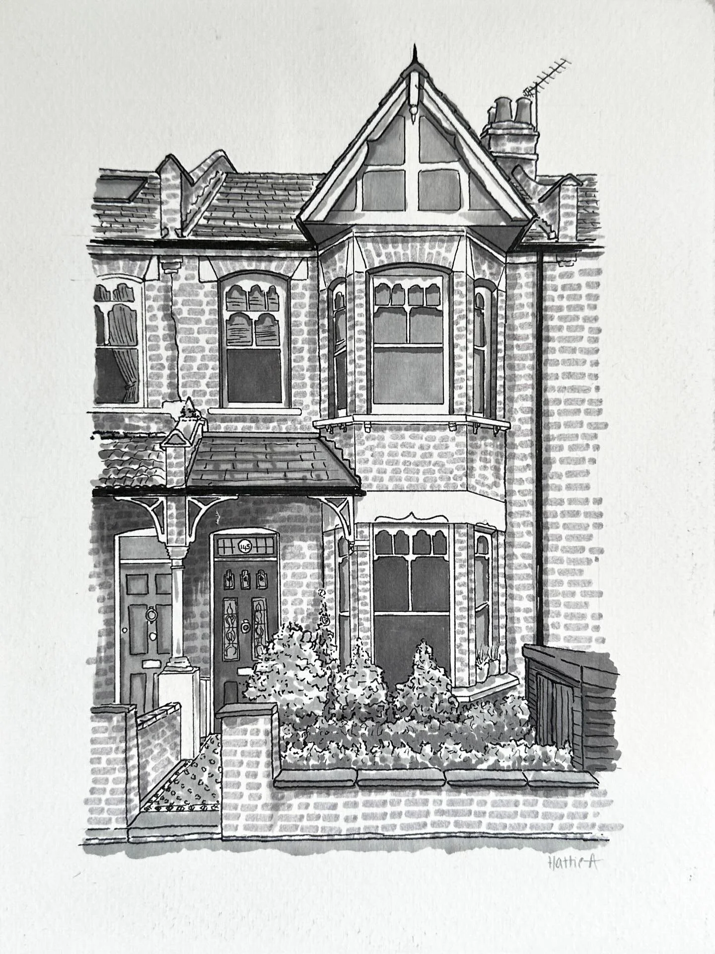 Another very special home illustration 🏡✍🏼✨
A5 size - done in pencil, ink, black pens and pro markers from @londongraphiccentre @winsorandnewton 
————-
🎨 hattiescanvas
✨ bespoke artwork 
💌 message to work together 
#ar