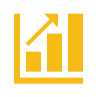 Yellow and black line graph with upward trend arrow
