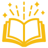 Icon of an open book with rays of light shining above it.
