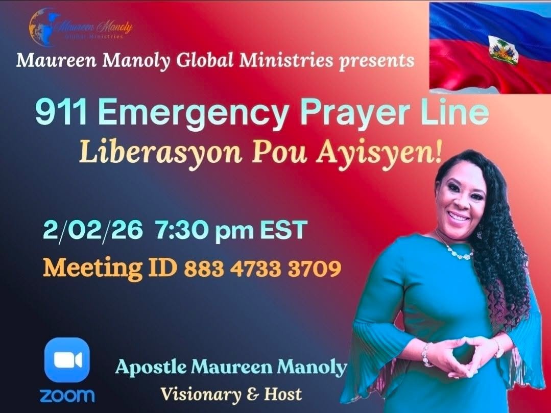 Meet us now as we intercede on behalf of Haitian Immigrants and other immigrants. WE BELIEVE GOD!!!!! 

Please the Zoom information below:

Apostle Maureen Manoly is inviting you to a scheduled Zoom meeting: 911 Emergency Prayer for Haitians.

Join Z