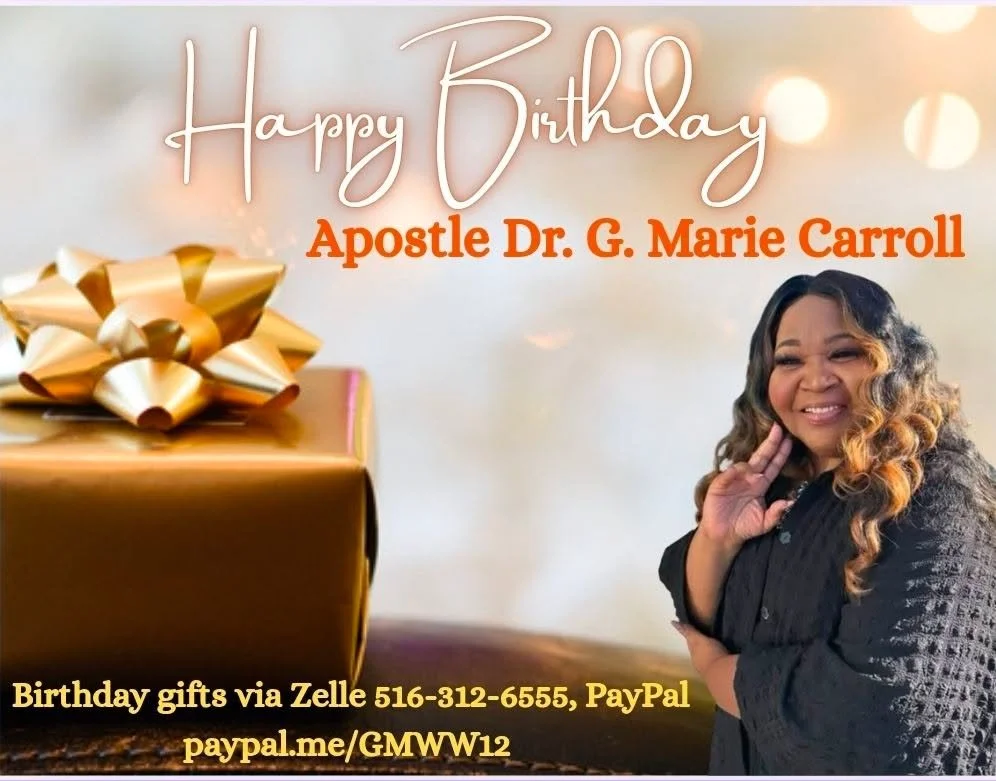 Facebook, join me in wishing my Senior Covenant Leader, Pastor, Coach and Mentor, Apostle G Marie Carroll, a glorious birthday!

Apostle G, you are one of God's best gifts to the world. I thank God for who you are in Him: Loving Mother/Grandmother/Gr