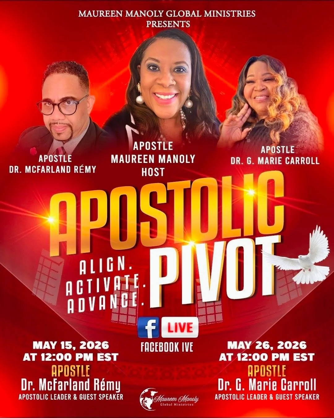 I am so honored to host my Senior Covenant Leader and Pastor, Apostle G Marie Carroll, later on 5/26/26 at 12:00 pm EST. God is up to something great!!

Meet us as we go deeper in understanding the Apostolic Pivot!!