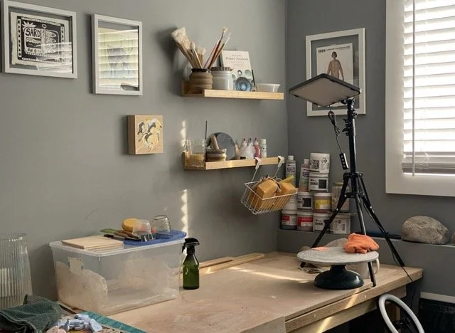 A studio space with art supplies