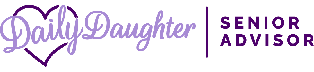 Logo for Daily Daughter Senior Advisor with purple text and heart graphic.