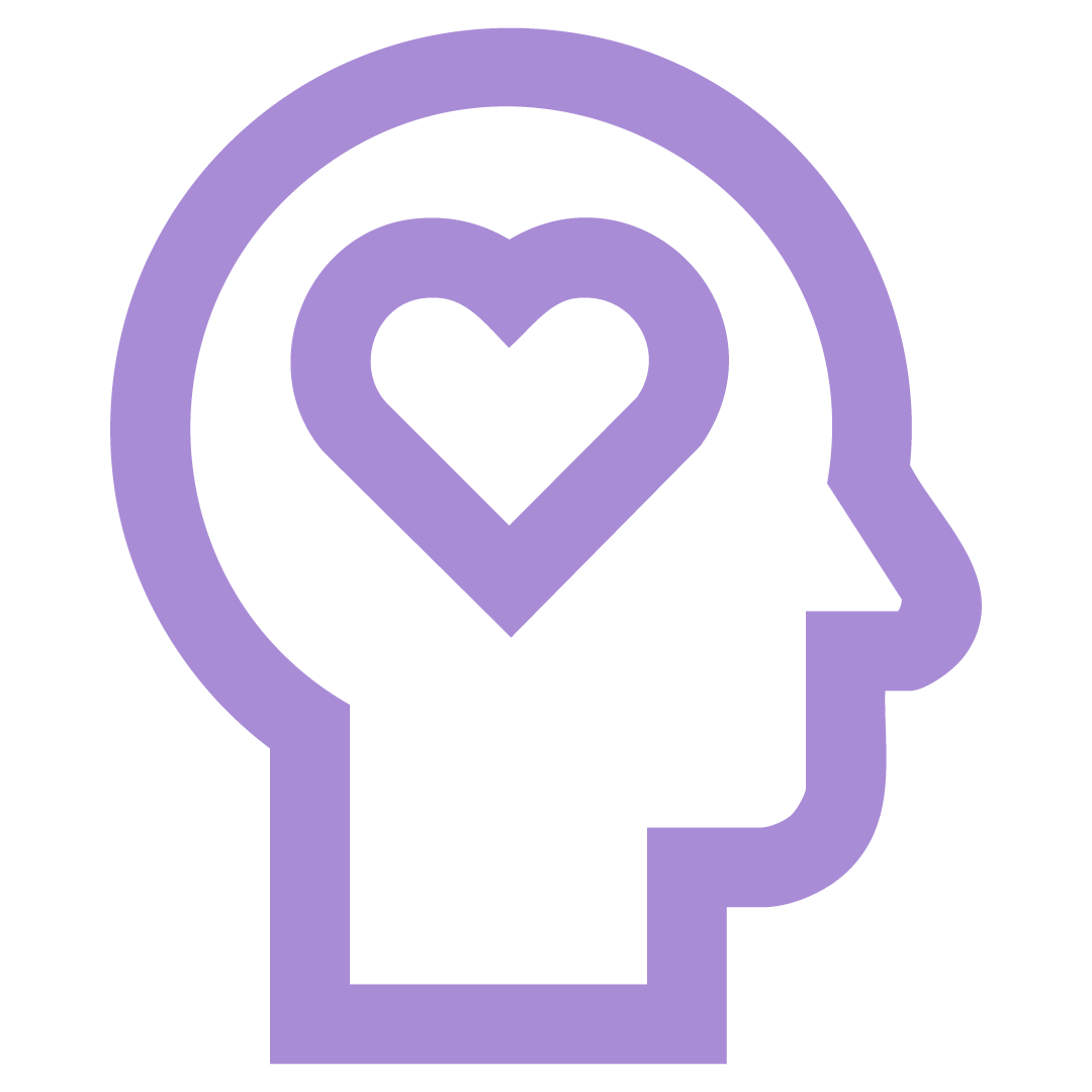 Outline of a person's head with a heart inside it.