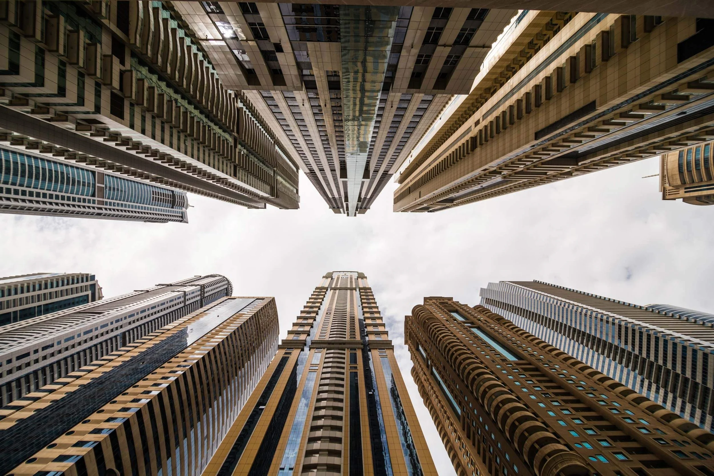 up view of many tall buildings