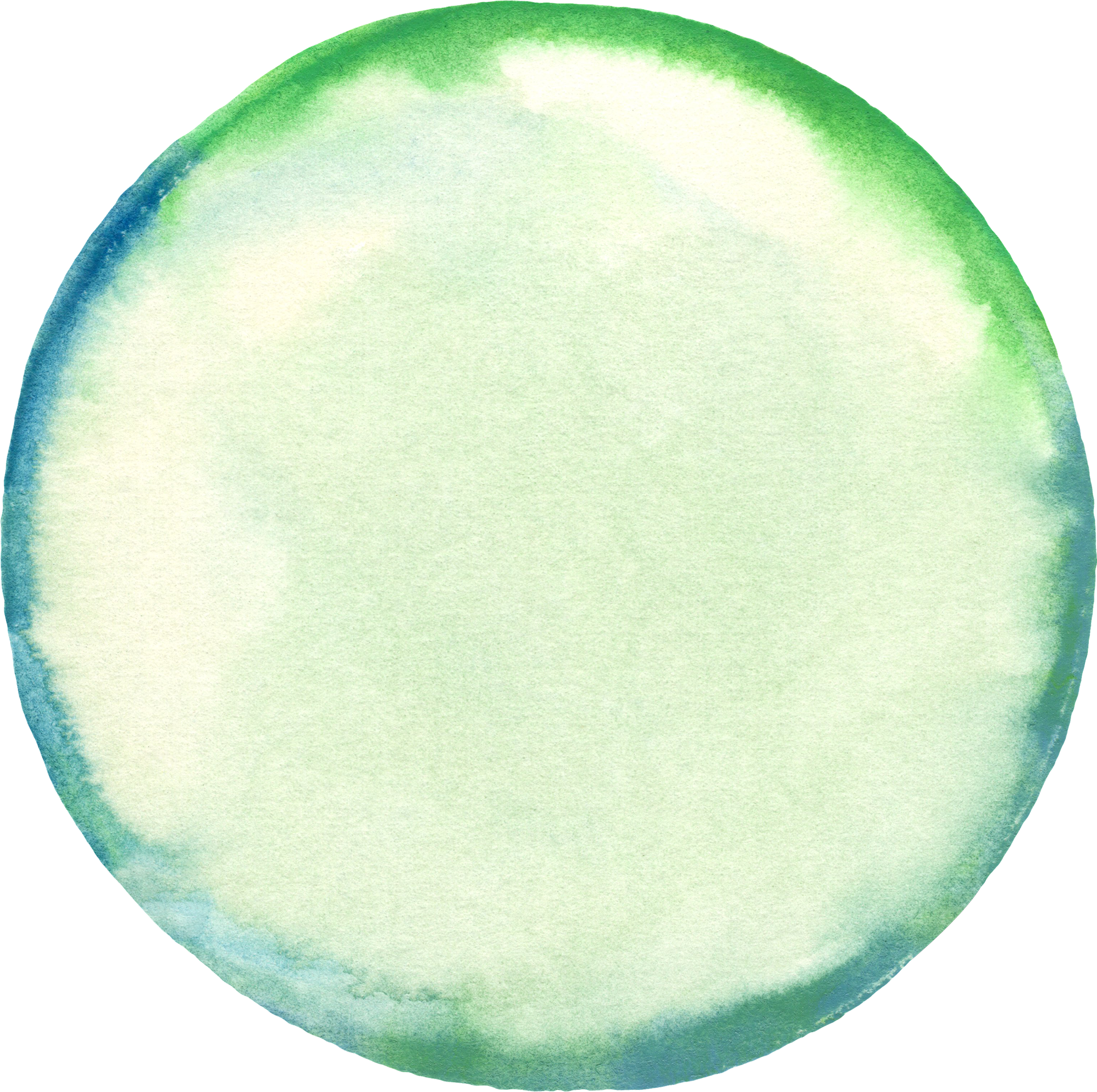 A watercolor illustration of a round, light green apple with darker green shading around the edges.