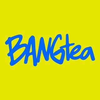 The logo for Bang Tea with a yellow background and blue stylized text.