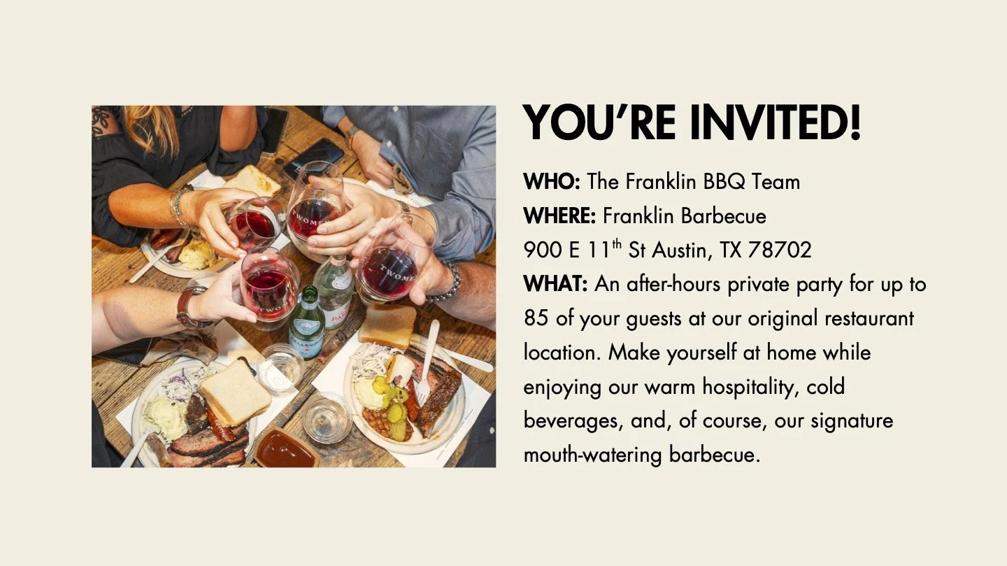 folks cheersing during a private event at Franklin Barbecue.