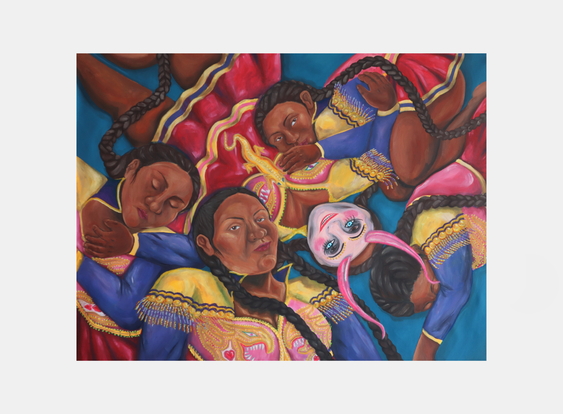 Aquelarre, 2026. Acrylic and oil pastel on canvas, 43,7 x 58,2 in.