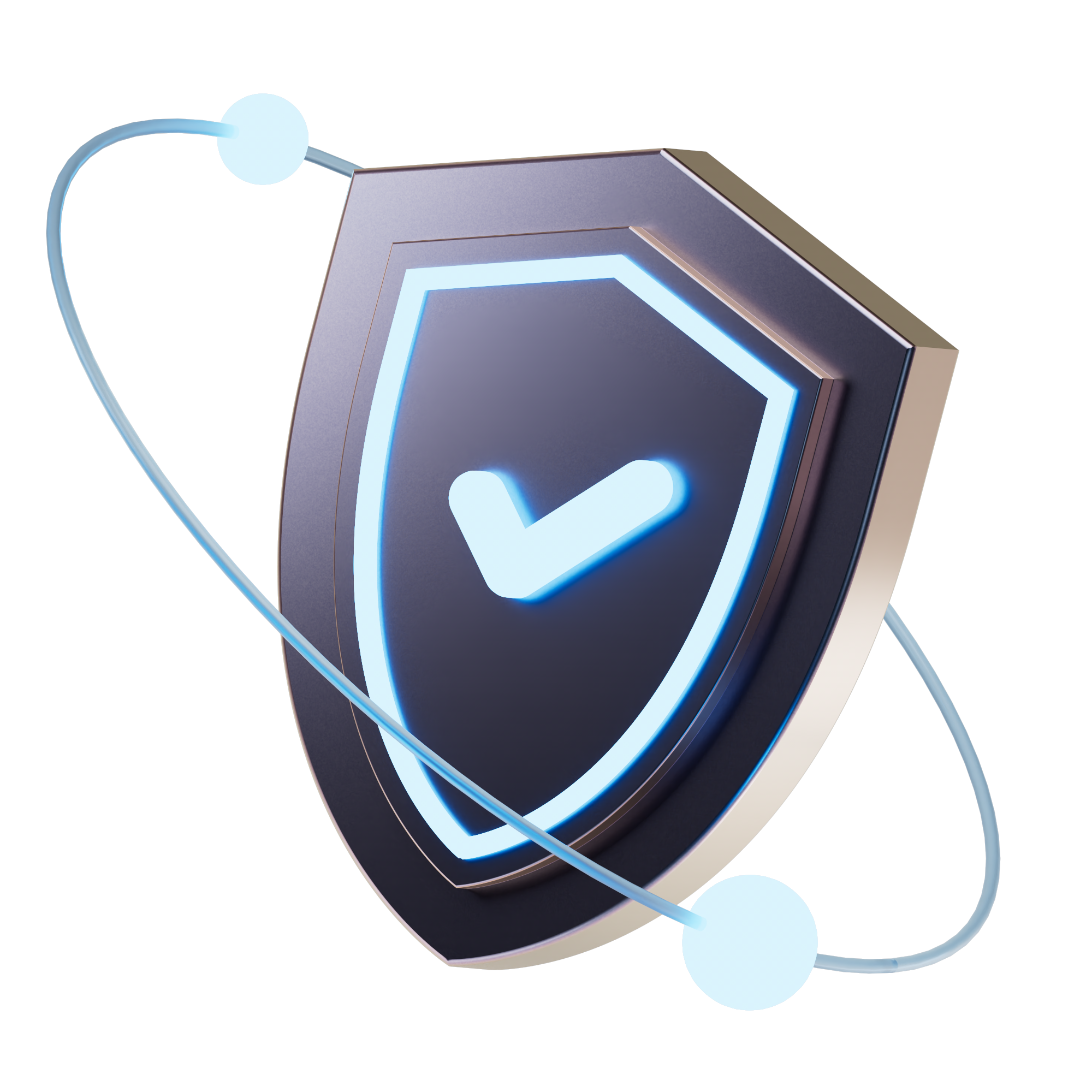 A shield icon with a checkmark in the center, surrounded by a glowing border, representing security or protection.