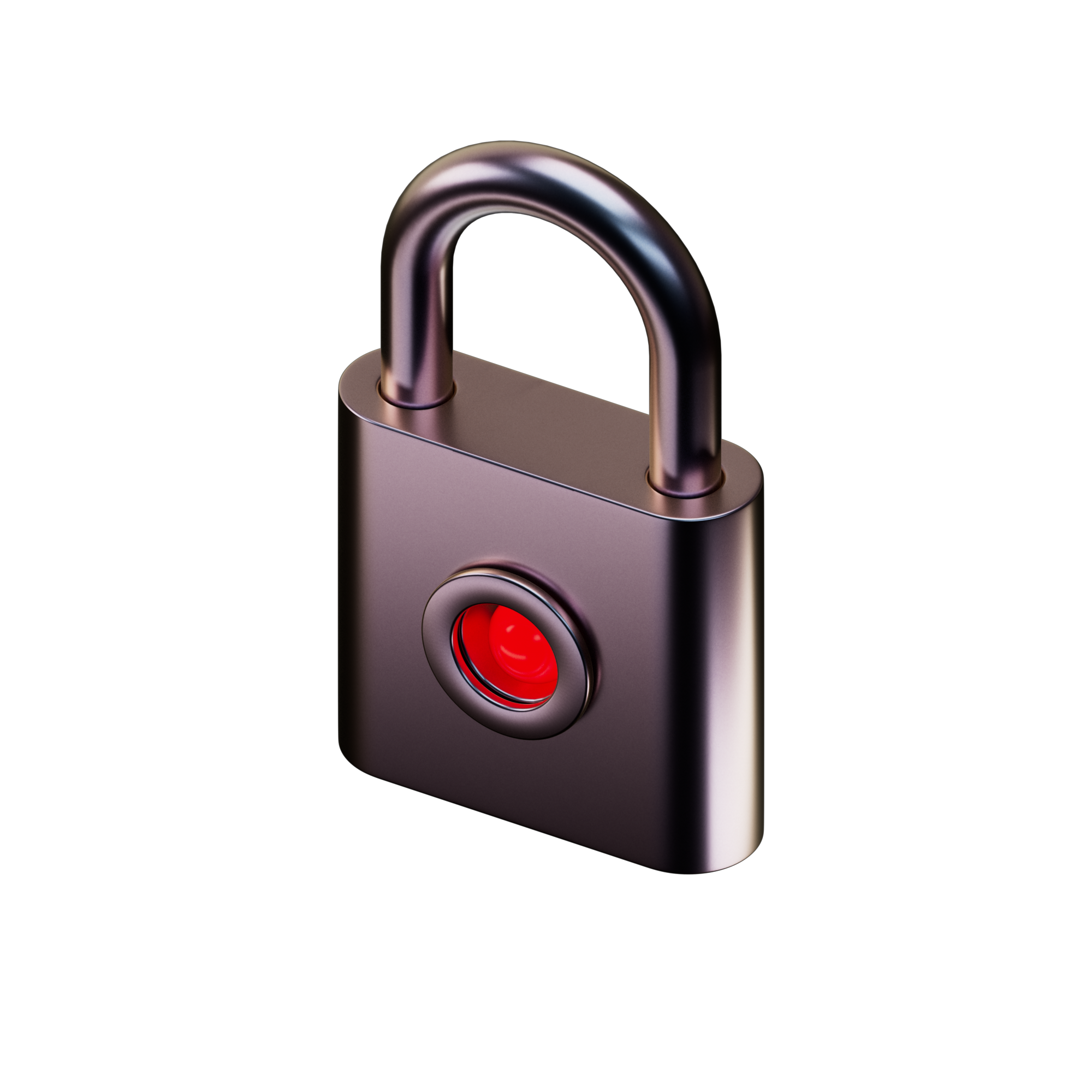 A stylized 3D illustration of a padlock with a red laser beam emitting from its circular keyhole, set against a black background.