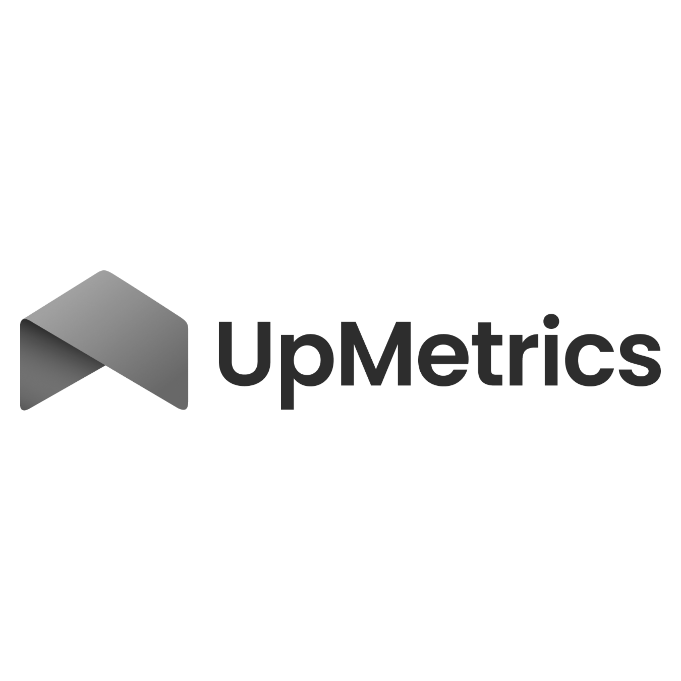Black and white UpMetrics logo with geometric shape and company name.