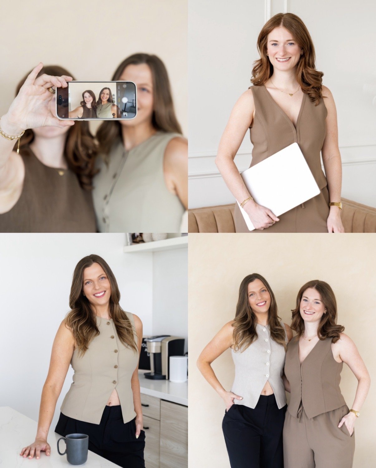 brand photos taken in 480 natural light studio 2 collage of women in brown and cream colors 