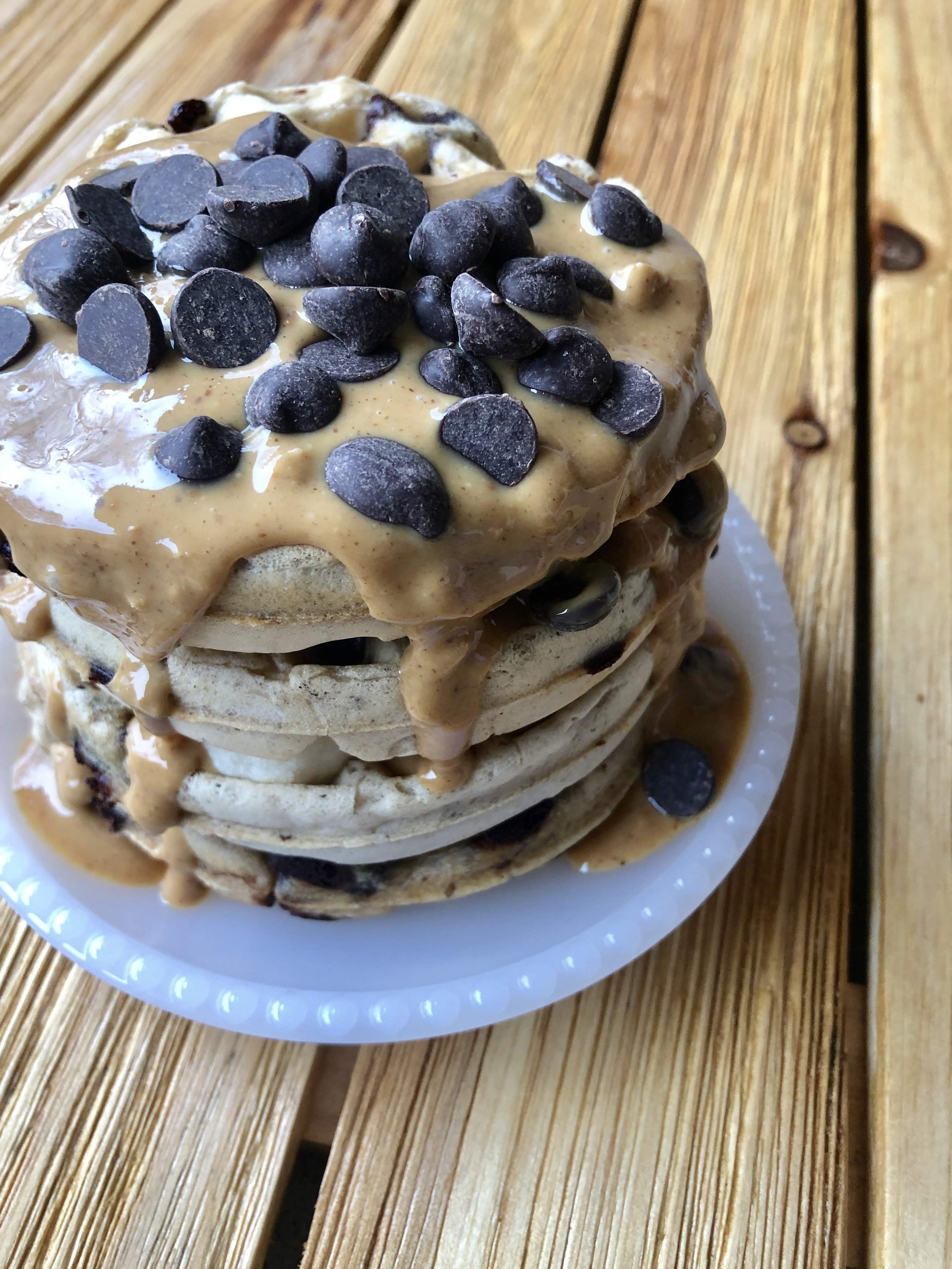 Peanut Butter Chocolate Chip Mini Waffles (vegan + oil-free)