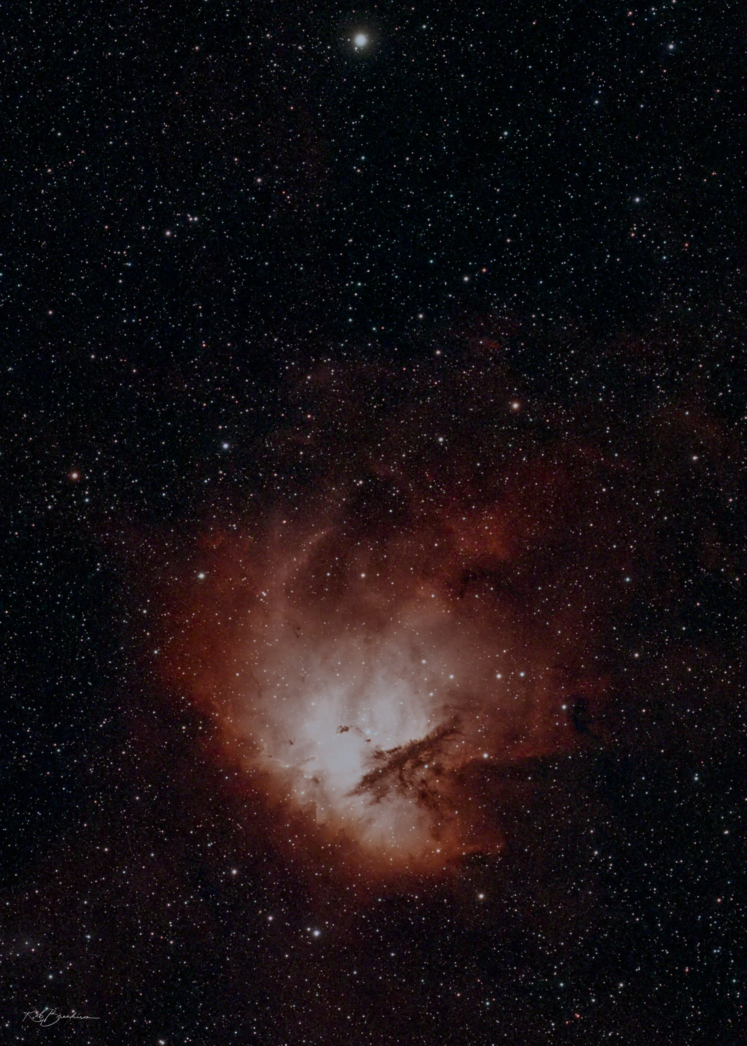 Pacman Nebula (NGC281) 

ABOUT:  The Pacman Nebula (NGC 281), located 6,500 to 9,200 light-years away in the constellation Cassiopeia, is an active star-forming HII region in the Perseus Spiral Arm. Nicknamed for its resemblance to the arcade charact