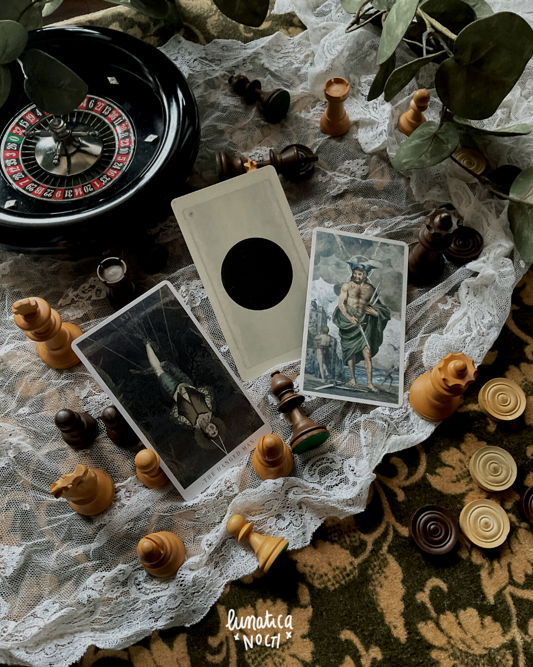 Tarot cards displayed on a table for a set up