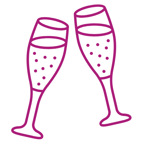 Two champagne glasses toasting