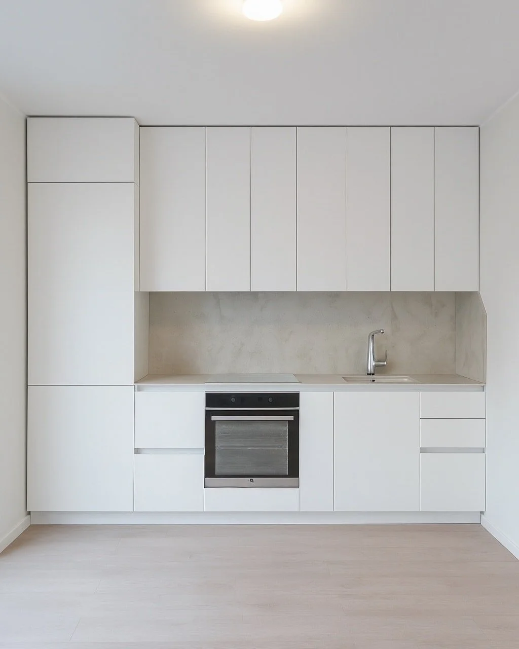 Minimalistlik köök ✨ puhaste valgete joontega 🤍. Kõrged kapid pakuvad palju hoiuruumi 📦, betooni meenutav taustasein lisab modernset karakterit 🪨. Täiuslik kombinatsioon stiilist ja funktsionaalsusest – ideaalne lahendu