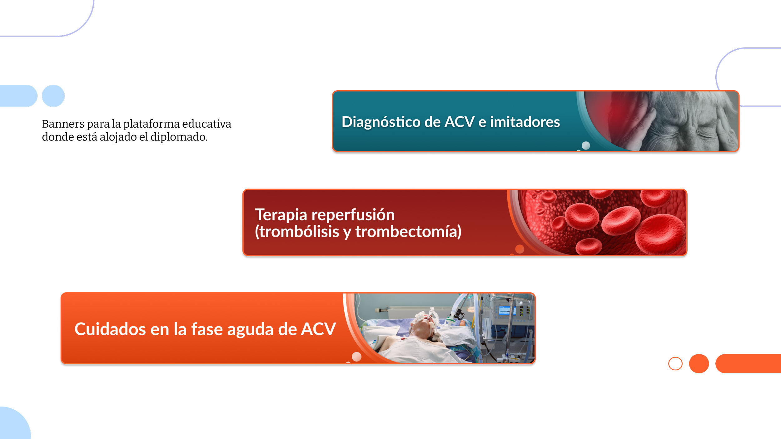 Diagrama sobre ACV, imitación y cuidados en la fase aguda, con textos y una imagen de un paciente en una cama de hospitales con equipo médico.