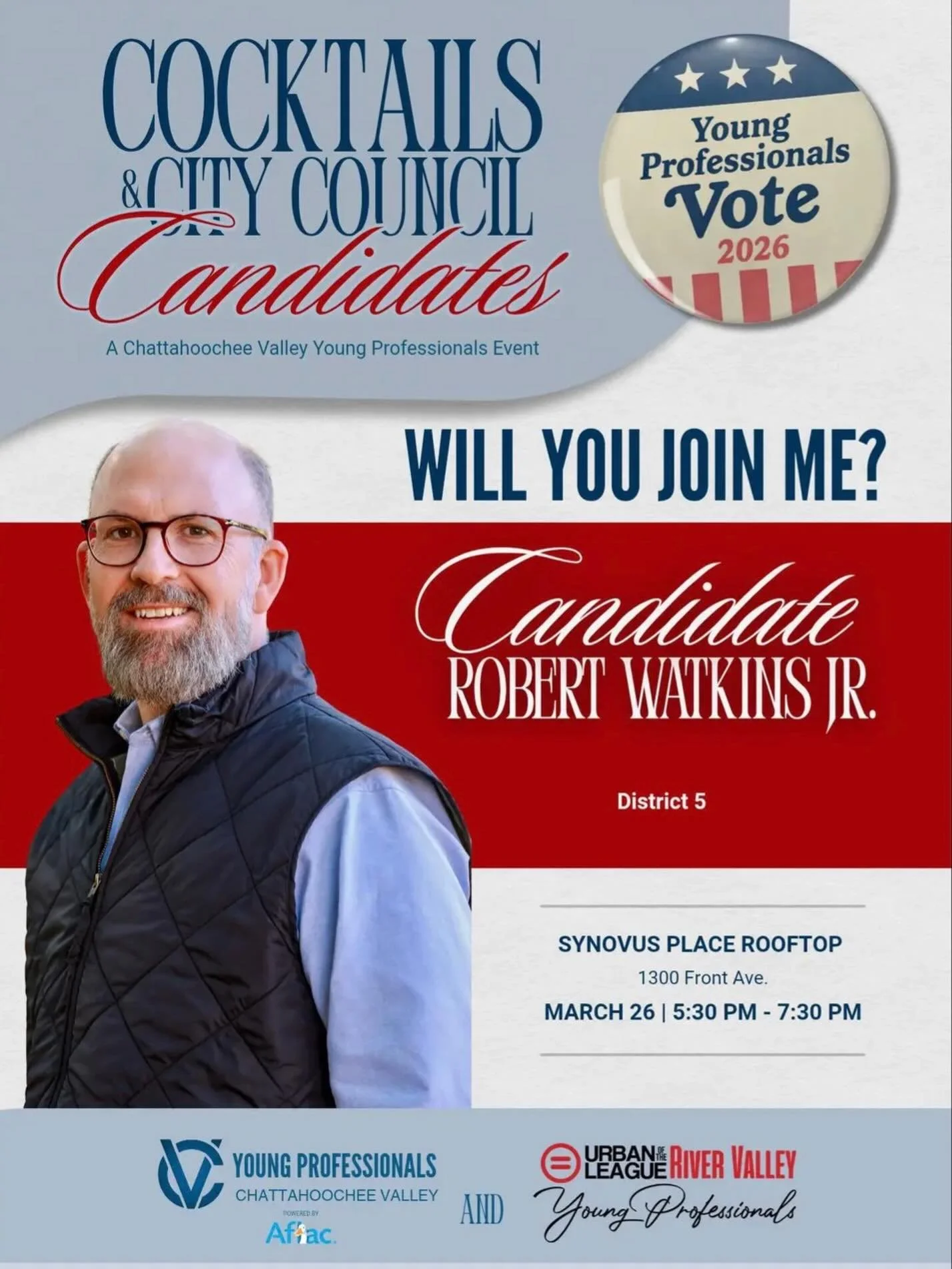 Looking forward to talking about the future of Columbus with the Young Professionals of the Chattahoochee Valley and the Urban League River Valley Young Professionals. Please join us!