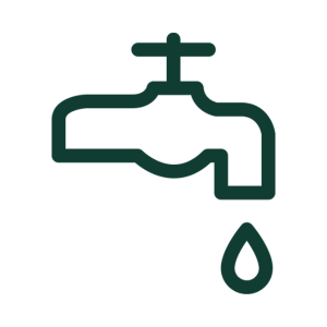 Line drawing of a water faucet with a droplet falling from it.
